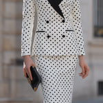 Polka Dot Double-Breasted Blazer & Pencil Skirt Set