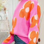 Pink & Orange Floral Cable Knitted Sweater