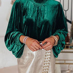 Make Your Entrance Velvet Smocked Neck Lose Sleeve Top