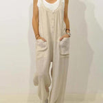 High Waist Wide Leg Overalls Jumpsuits Retro Plain Braces Overall Rompers with Button