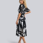 Phoebe Harrison | V-Neck Puff Sleeve Pleated Midi Dress For Women