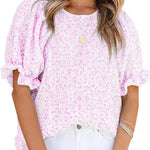 Nadorine Casual Floral Print Smocked Puff Sleeve Shirts