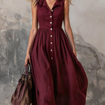 Elegant Zinfandel-colored Cotton And Linen Sleeveless Maxi Dress