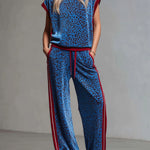 Leopard Print Hooded Sleeveless Top And Velvet Trousers Set