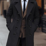 KZZ Men's Solid Color Trench Coat Double Button Windproof Jacket