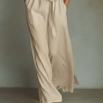 Women's Beige Linen Fabric Shirt Maxi Dress With Self-Tie Belt & Side Slit