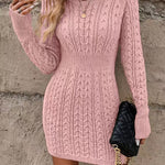 Crewneck Long Sleeves Cable Knit Bodycon Mini Sweater Dress