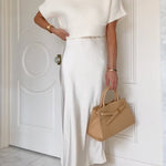 Margovil High Rise Solid Satin Midi Skirt