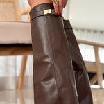 Margovil Zipper Pointed Toe Fold Over Leather High Boots