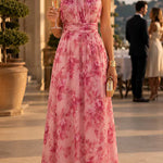Margovil Sleeveless Zipper Back Waisted Floral Print Maxi Dress