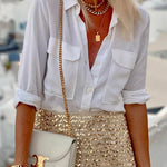Long Sleeves Front Two Pockets Blouse Shirt