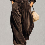 Vintage Sophisticated Casual Brown Velvet Hoodie And Loose Pants Set