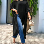 Women's Skew Neck Batwing Sleeve Tee Asymmetric Loose Cape Blouse Slit Elegant Top