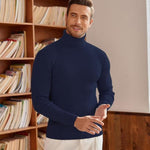 KZZ Fall Outfits Men's Knitted Ribbed Turtleneck/High Neck Slim Fit Basic Sweater