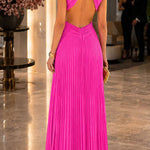Margovil Crewneck Sleeveless Open Back Pleated Maxi Dress