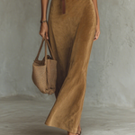 Women's Suede Single-breasted Lapel Belt Maxi Dress