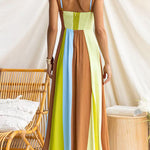 Adjustable Strap Striped Color Block Pocketed Maxi Dress