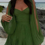 V Neck Back Lace-up Slit Sleeves Mini Dress