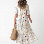 Sylviene | Botanical Print Midi Dress with Pom-Poms