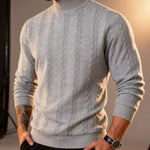 KZZ Men's solid color knitted jacquard turtleneck sweater