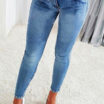 Margovil Beaded Butterfly Distressed Skinny Denim Pants
