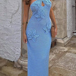 Margovil Halter Floral Crochet Hollow Out Maxi Bodycon Dress