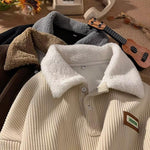 KZZ Corduroy Polo collar sweater couple autumn and winter style plus