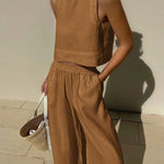 Nadorine Crop Tops Wide Leg Pants Set