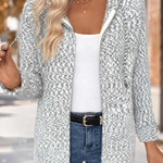 Grey Tummy Coverage Geometric Print Long Sleeve Hooded Cardigan