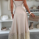 Square Neck Sleeveless Lace Splice Maxi Dress