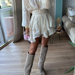 Margovil Lantern Long Sleeves Waisted Ruffle Mini Dress
