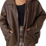 Margovil Lapel Zip Up Faux Leather Pocketed Jacket