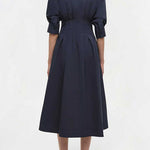 Lapel Button Up Solid Midi Shirt Dress