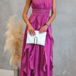 Halter Neck Ruffle Flowy Maxi Dress