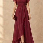 Denise Flutter Sleeve High-Low Chiffon Maxi Dress