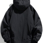 KZZ Men's Letter Print Drawstring Pocket Half Zipper Hooded Jacket