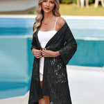 Nadorine Women Lace Crochet Coverups Open Front Cardigan Sheer Cover Up 3/4 Sleeve Kimono (US Only)