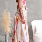 Strapless Tube Tie Waist Floral Print Maxi Dress