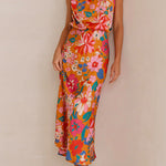 Margovil Tie Back Halter Sleeveless Waisted Maxi Floral Dress