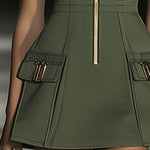 【24-hour shipping out】Casual Fashion Half Zip Cargo Pocket Sleeveless Mini Dress