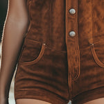 【24-hour shipping out】Vintage Western Tassel Brown Suede Vest Shorts Jumpsuit