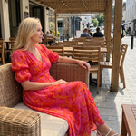 Zarelle | Puff Sleeve V Neck Bold Floral Print Midi Dress