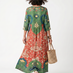 Sloane | Mixed Print V-Neck Midi Dress with Pockets