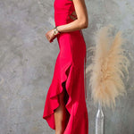 Back Lace-up Sleeveless Ruffle Slit Maxi Dress