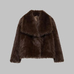 WEENA��� - Classy Long Sleeve Collared Fuzzy Coat
