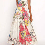 Spaghetti Strap Sweetheart Neck Abstract Floral Print Midi Dress