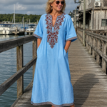 Willa | Linen Floral Embroidery Kaftan Dress