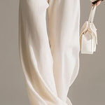 Elegant Color-blocked White Halter-neck Long-sleeved Knit Top And Pants Set