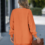 Letter Patch Detail Long Sleeve Drop Shoulder Pullover Sweatshirt Casual Zipper Side Slit Top