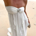 Margovil Sleeveless Open Back Ruffle Trim Slit Maxi Dress
